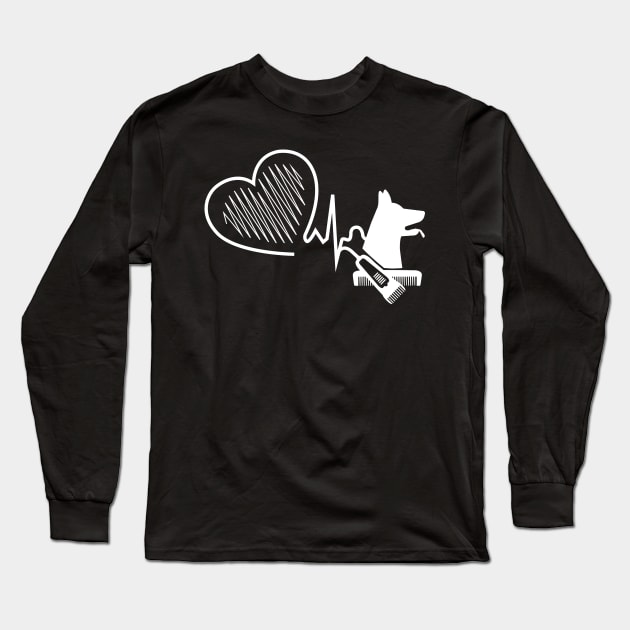 Dog Groomer Heartbeat Tee Dog Grooming Art Gift Pet Grooming Long Sleeve T-Shirt by Proficient Tees